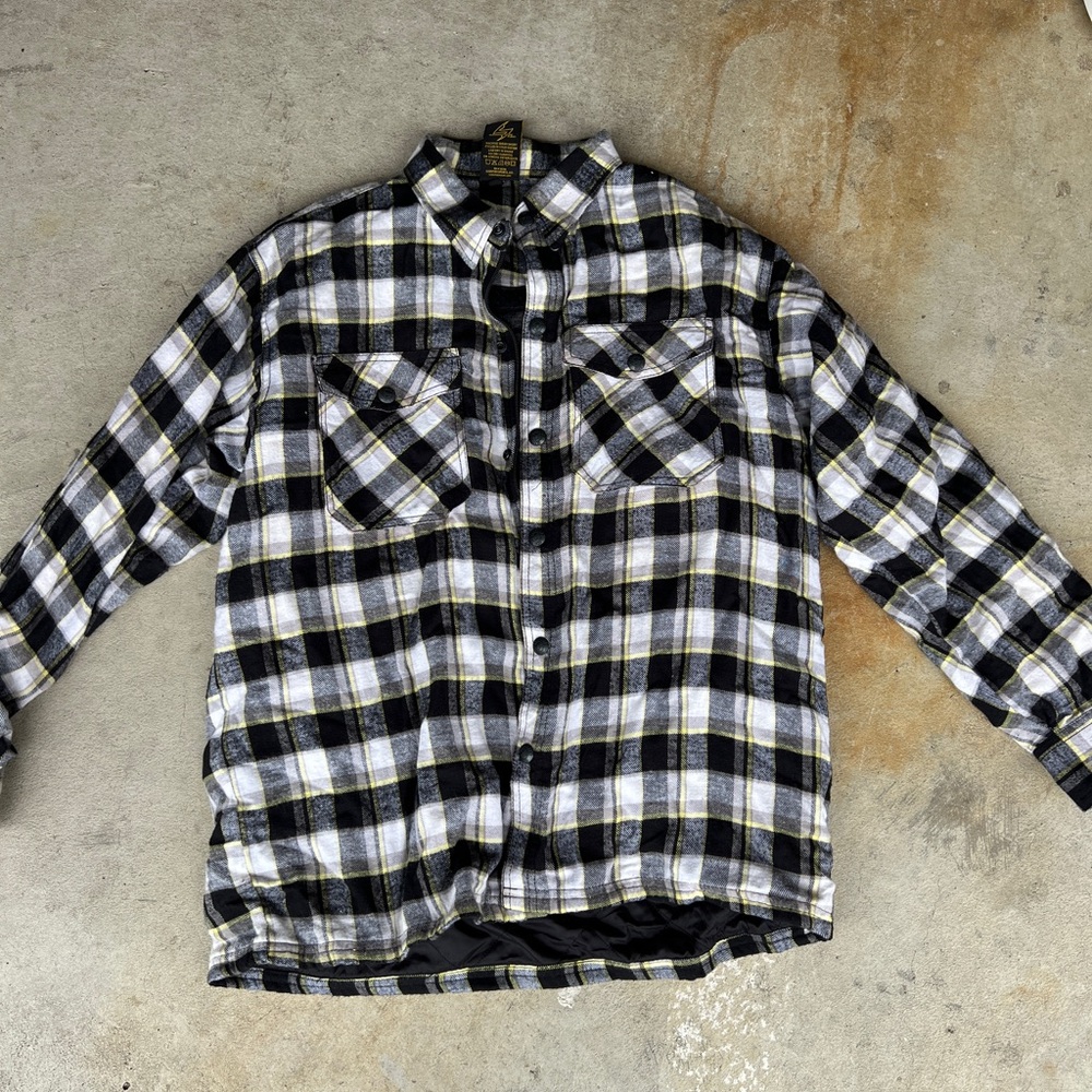 Men's Lightweight Black & White Plaid Shirt Jacket with Subtle Yellow